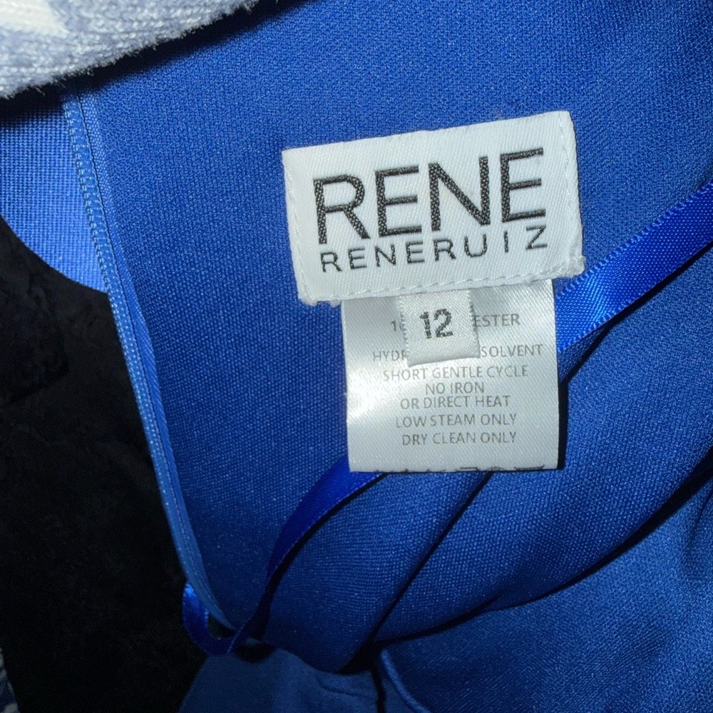 Rene Ruiz Strapless Satin Dress with Bow in Blue - Picture 2 of 7